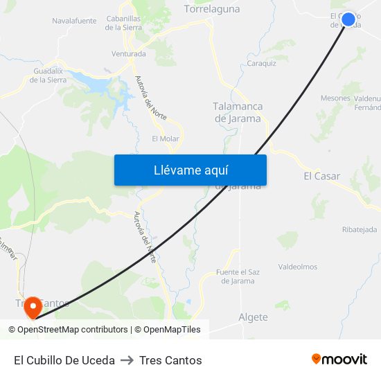 El Cubillo De Uceda to Tres Cantos map