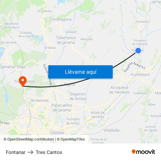 Fontanar to Tres Cantos map