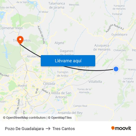 Pozo De Guadalajara to Tres Cantos map