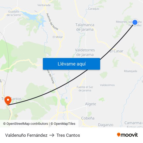 Valdenuño Fernández to Tres Cantos map