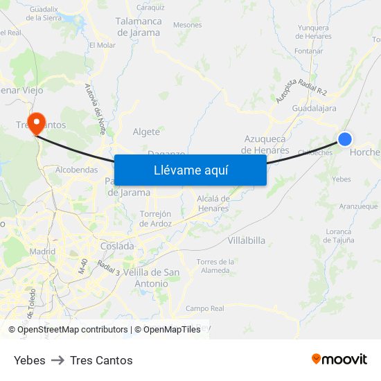 Yebes to Tres Cantos map