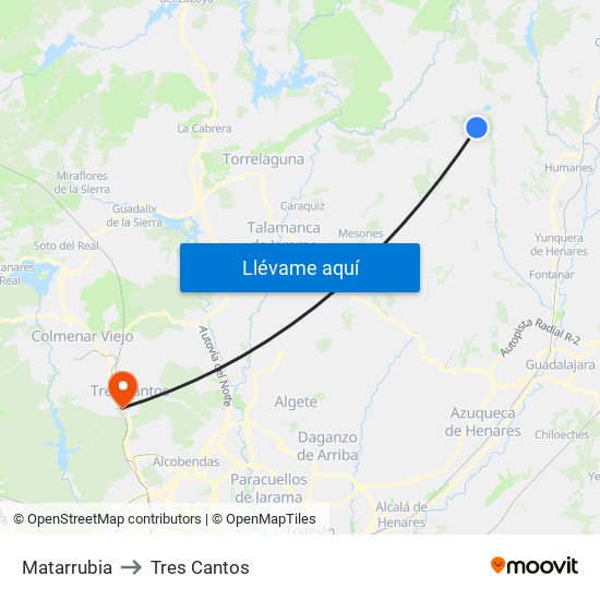 Matarrubia to Tres Cantos map