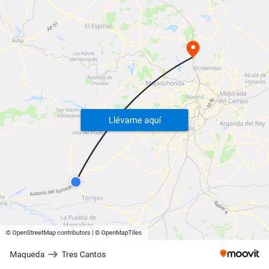 Maqueda to Tres Cantos map
