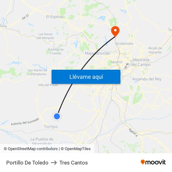 Portillo De Toledo to Tres Cantos map
