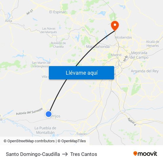 Santo Domingo-Caudilla to Tres Cantos map