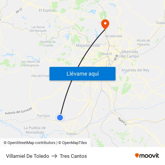 Villamiel De Toledo to Tres Cantos map