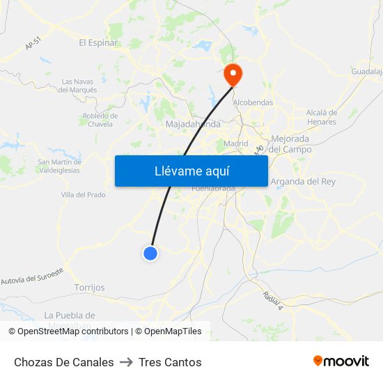 Chozas De Canales to Tres Cantos map