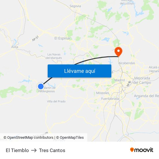 El Tiemblo to Tres Cantos map