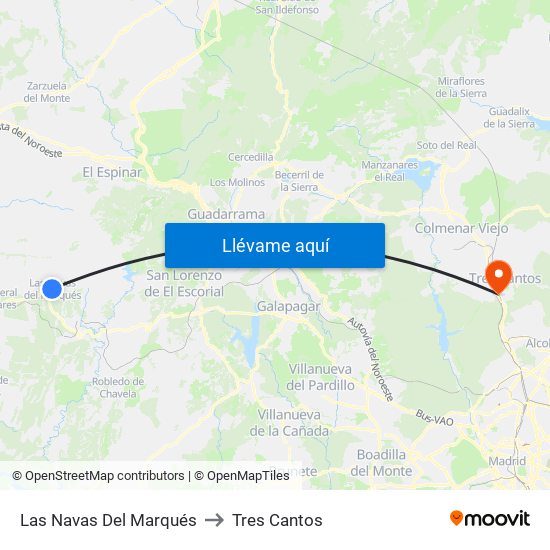 Las Navas Del Marqués to Tres Cantos map