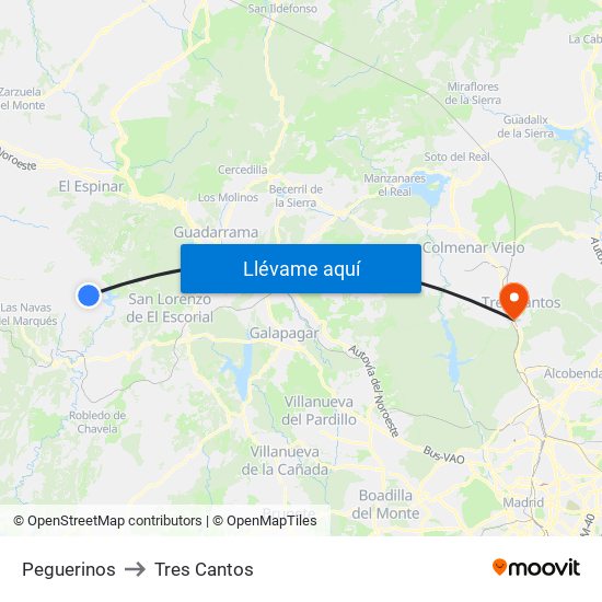Peguerinos to Tres Cantos map
