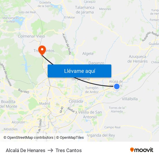 Alcalá De Henares to Tres Cantos map