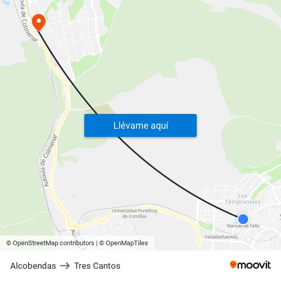 Alcobendas to Tres Cantos map
