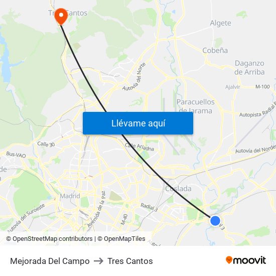 Mejorada Del Campo to Tres Cantos map