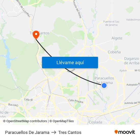 Paracuellos De Jarama to Tres Cantos map