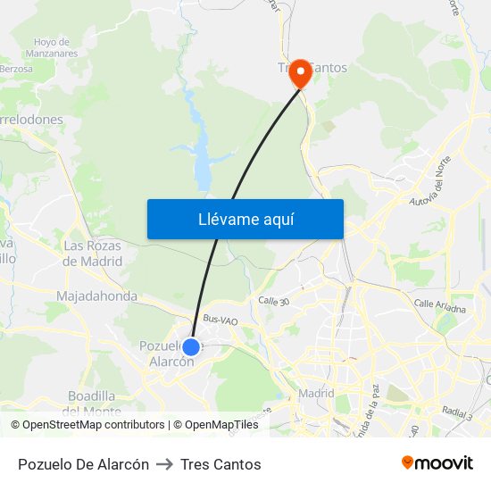 Pozuelo De Alarcón to Tres Cantos map