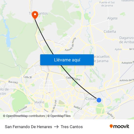 San Fernando De Henares to Tres Cantos map