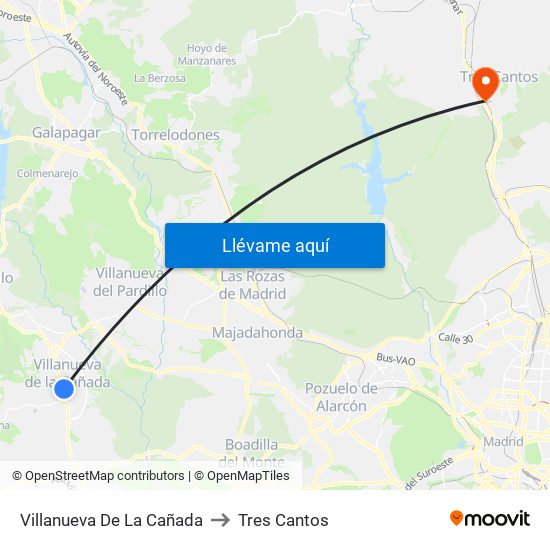 Villanueva De La Cañada to Tres Cantos map