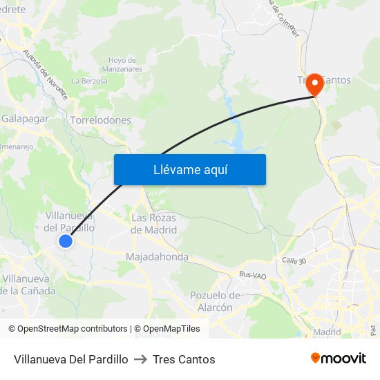 Villanueva Del Pardillo to Tres Cantos map