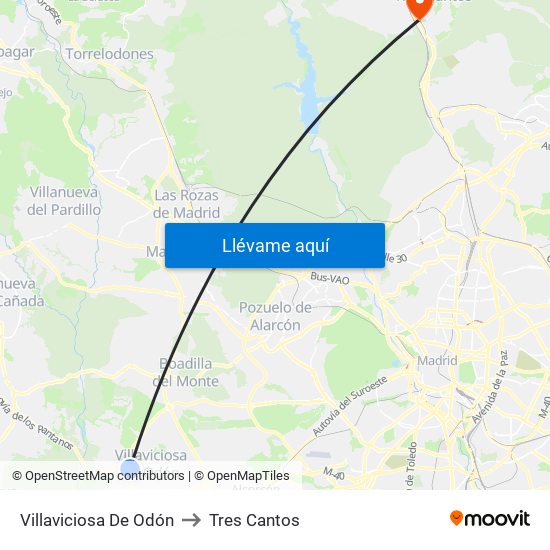 Villaviciosa De Odón to Tres Cantos map