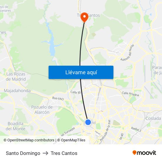 Santo Domingo to Tres Cantos map