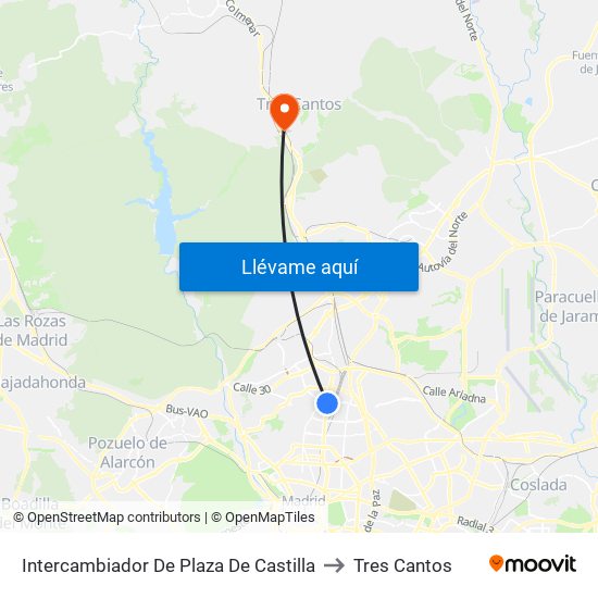 Intercambiador De Plaza De Castilla to Tres Cantos map