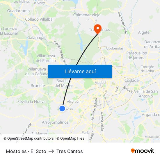 Móstoles - El Soto to Tres Cantos map