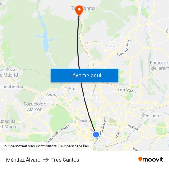 Méndez Álvaro to Tres Cantos map