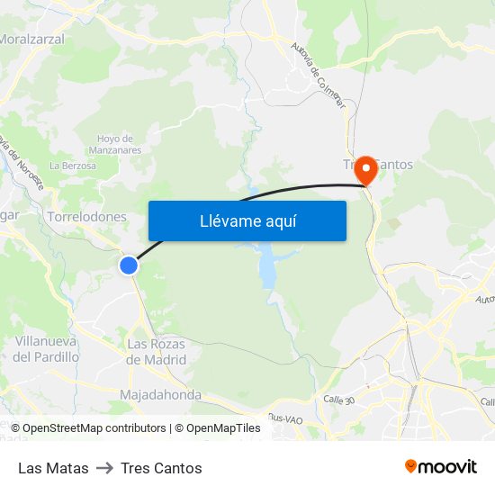 Las Matas to Tres Cantos map