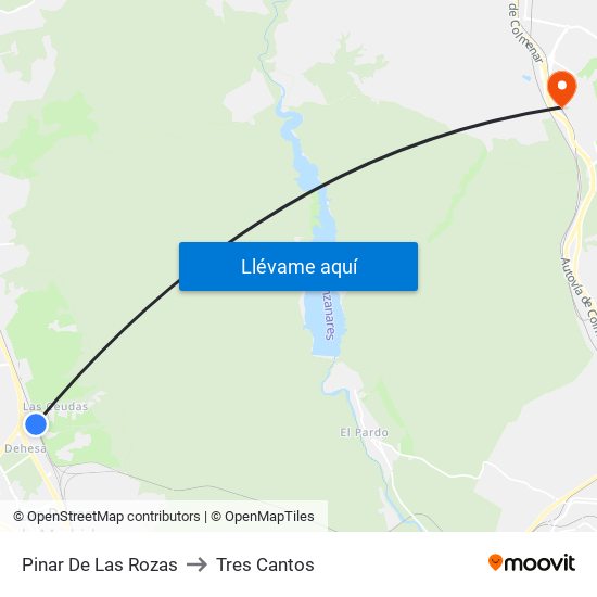 Pinar De Las Rozas to Tres Cantos map