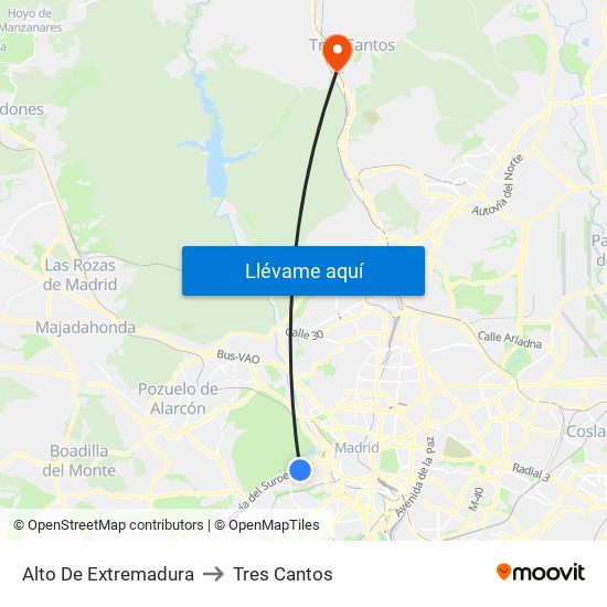 Alto De Extremadura to Tres Cantos map