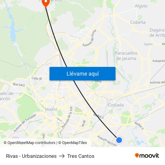 Rivas - Urbanizaciones to Tres Cantos map