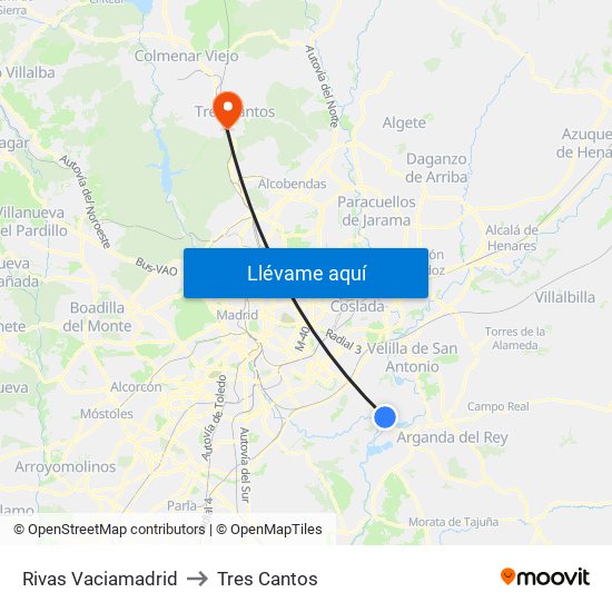 Rivas Vaciamadrid to Tres Cantos map