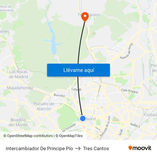 Intercambiador De Príncipe Pío to Tres Cantos map