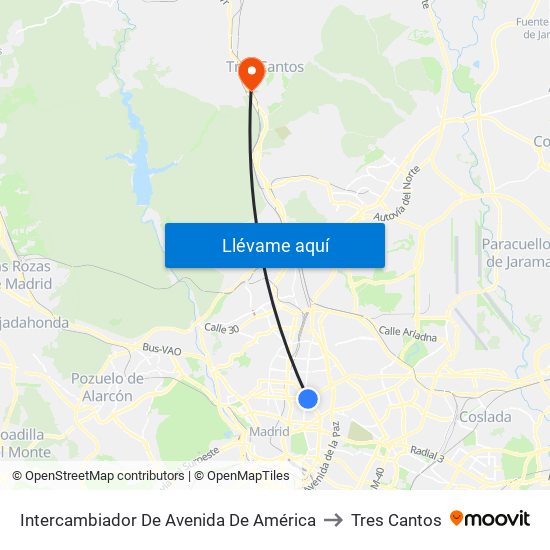 Intercambiador De Avenida De América to Tres Cantos map