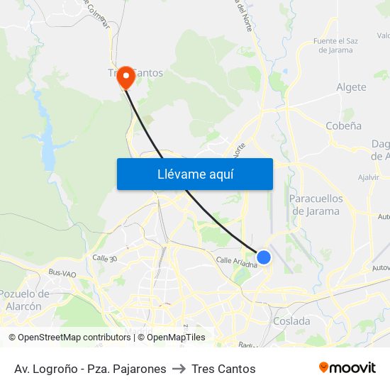 Av. Logroño - Pza. Pajarones to Tres Cantos map