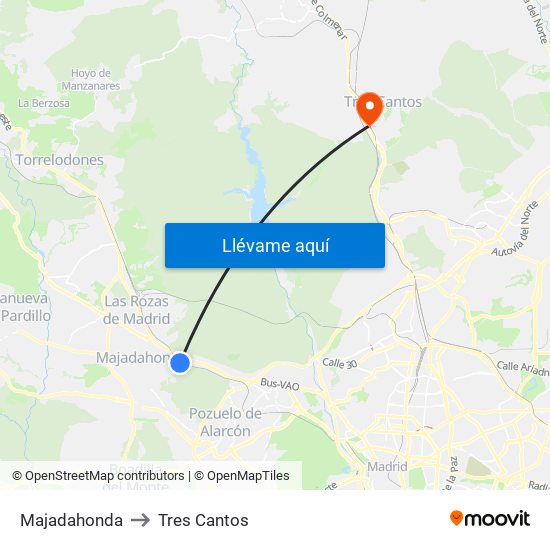 Majadahonda to Tres Cantos map