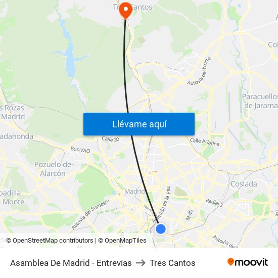 Asamblea De Madrid - Entrevías to Tres Cantos map