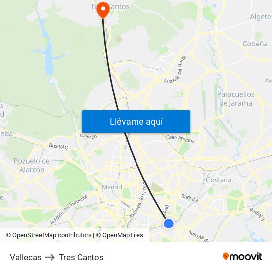 Vallecas to Tres Cantos map