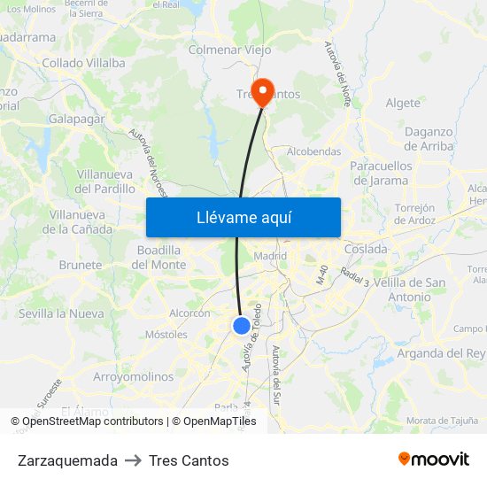 Zarzaquemada to Tres Cantos map