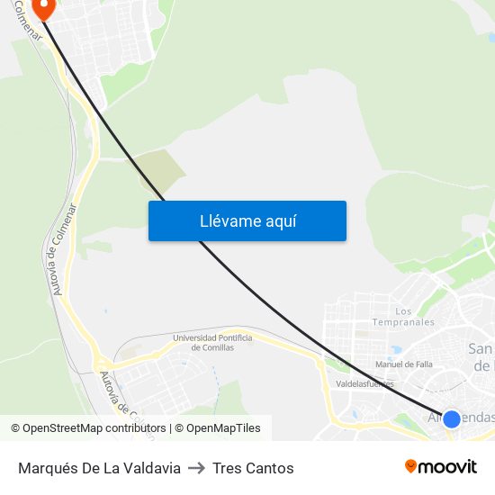 Marqués De La Valdavia to Tres Cantos map