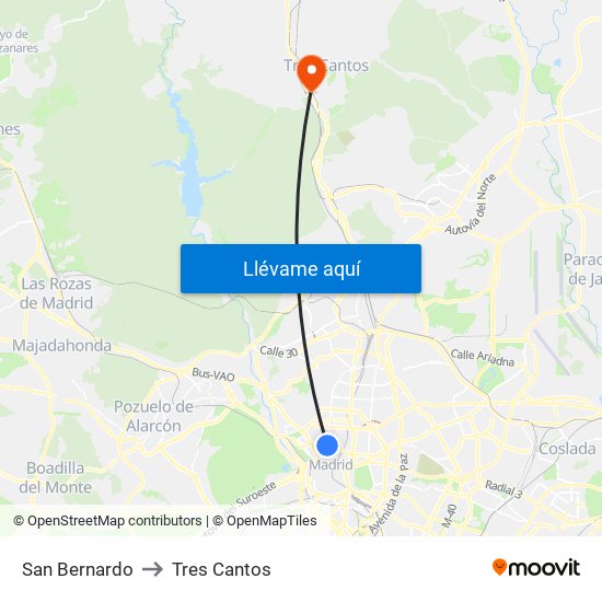 San Bernardo to Tres Cantos map