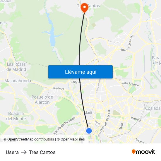 Usera to Tres Cantos map