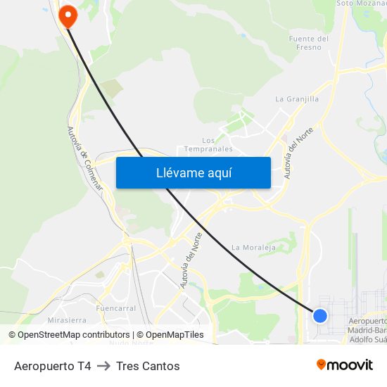 Aeropuerto T4 to Tres Cantos map