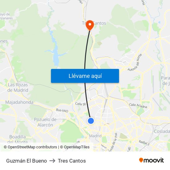 Guzmán El Bueno to Tres Cantos map