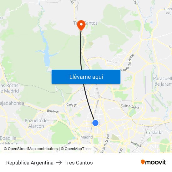 República Argentina to Tres Cantos map