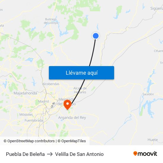 Puebla De Beleña to Velilla De San Antonio map