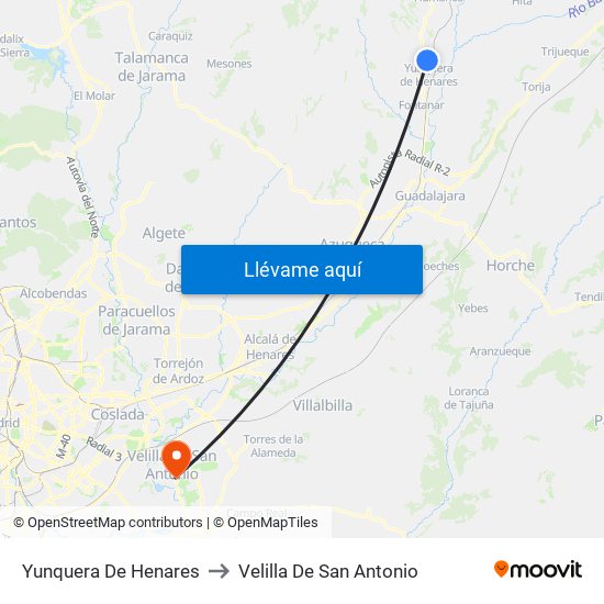 Yunquera De Henares to Velilla De San Antonio map