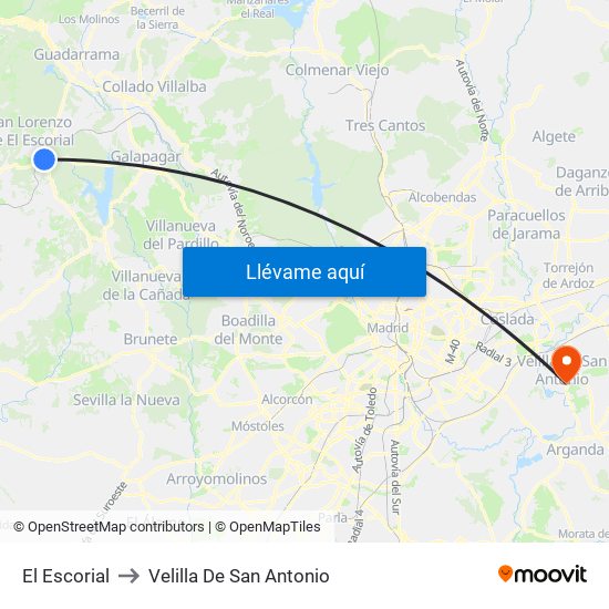 El Escorial to Velilla De San Antonio map