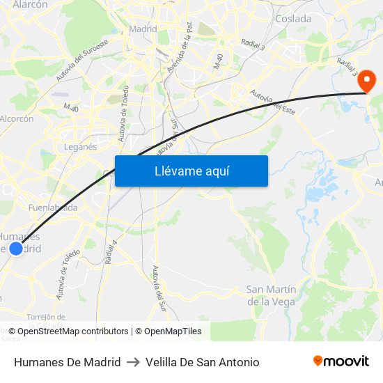 Humanes De Madrid to Velilla De San Antonio map