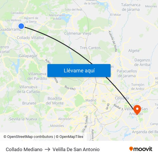 Collado Mediano to Velilla De San Antonio map